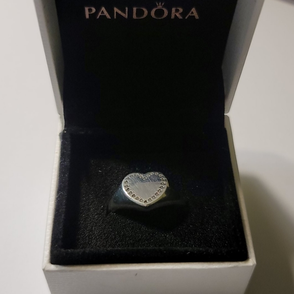PANDORA HEART SIGNET CZ STERLING RING RETIRED - Picture 6 of 8